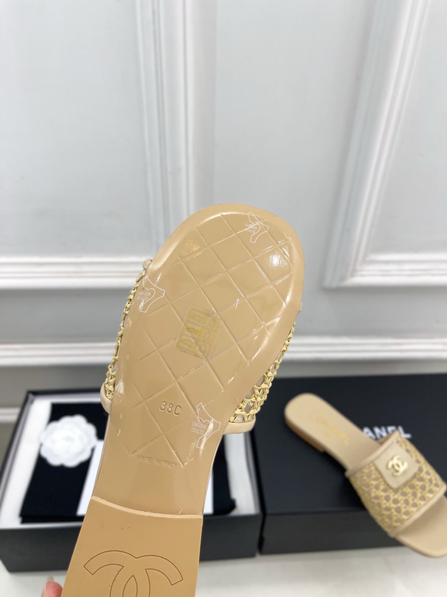 Chanel 2026  Woven Flat Slippers Leather Sheepskin 831405
