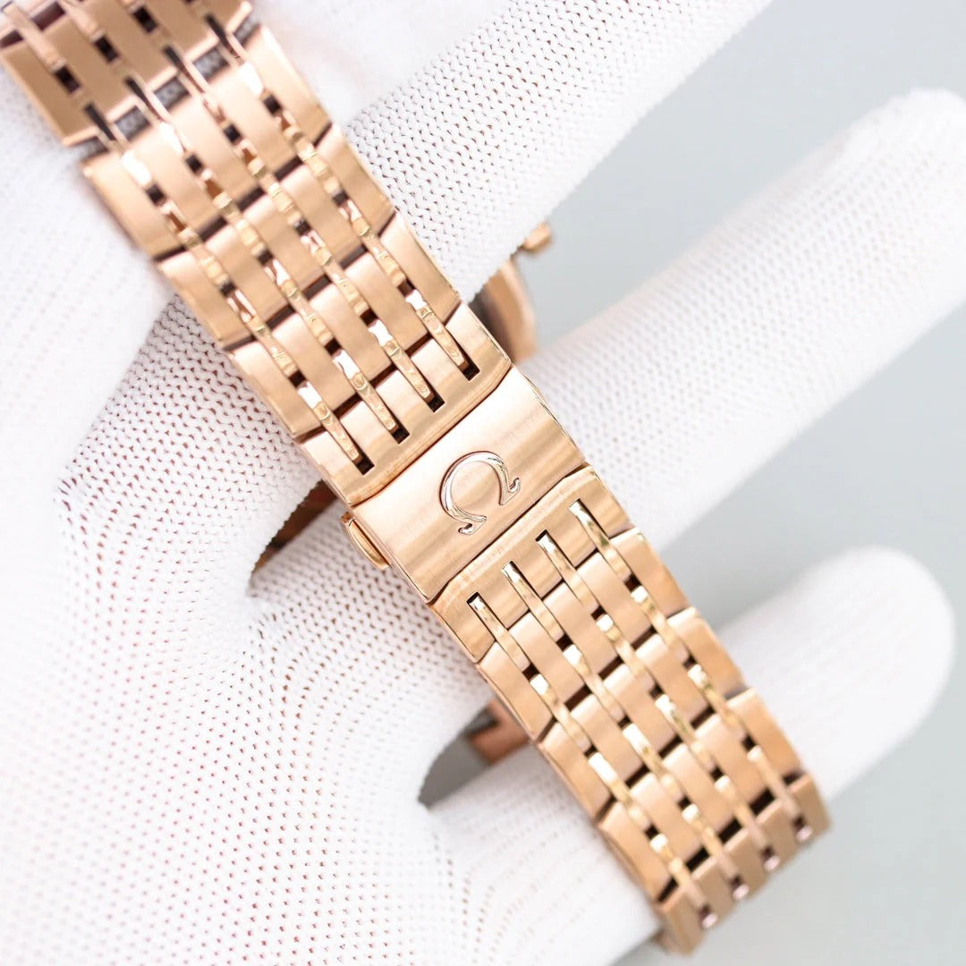 Omega De Ville Co-Axial Chronometer 41mm Watch White Dial Rose Gold Strap
