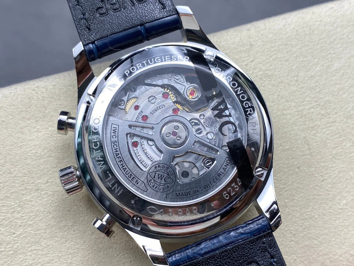 IWC Portuguese 41mm White Dial Steel Case Navy Blue Crocodile Leather