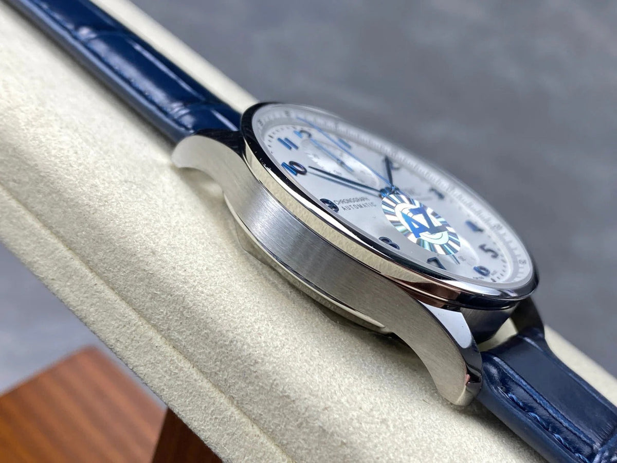IWC Portuguese 41mm White Dial Steel Case Navy Blue Crocodile Leather