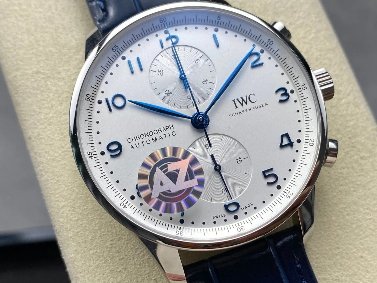 IWC Portuguese 41mm White Dial Steel Case Navy Blue Crocodile Leather