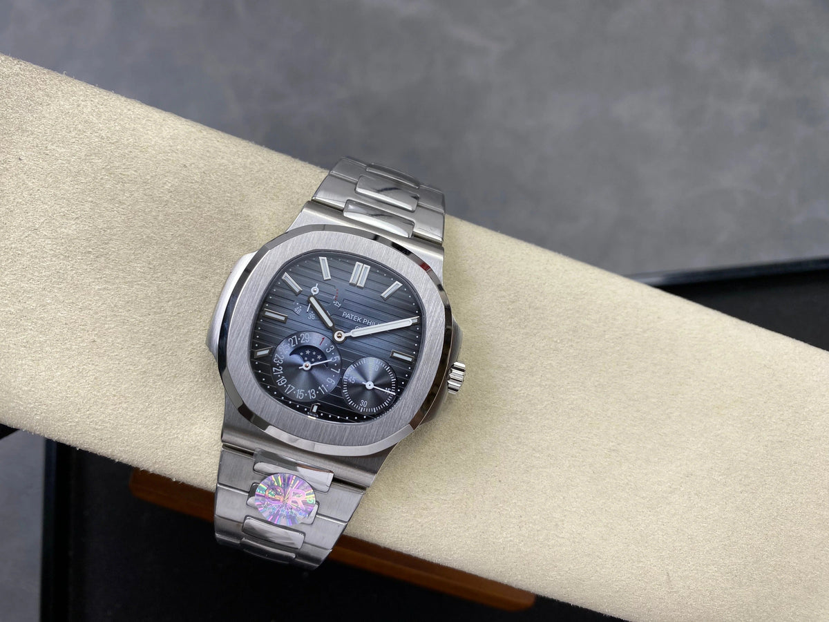 Patek Philippe Nautilus Set Moon Phase Stainless Steel 40mm Blue Dial Watch