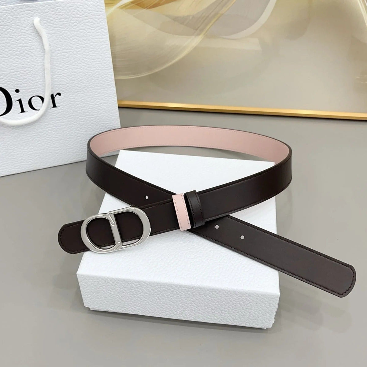 Dior 30mm Montaigne Reversible Belt Smooth Calfskin 208864