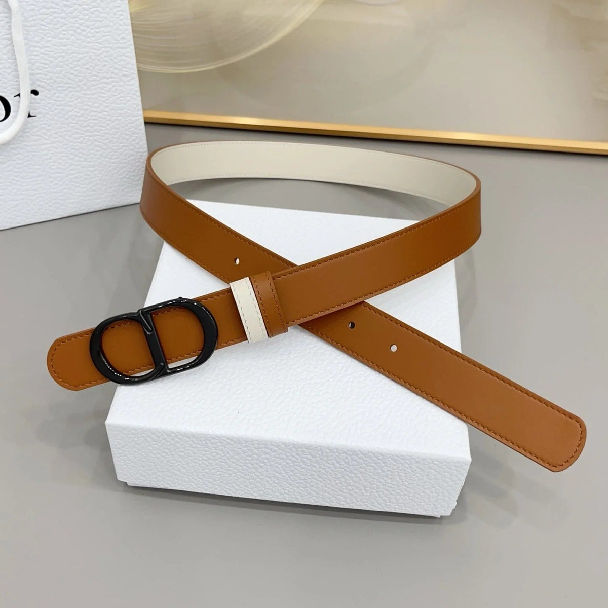 Dior 30mm Montaigne Reversible Belt Smooth Calfskin 208864