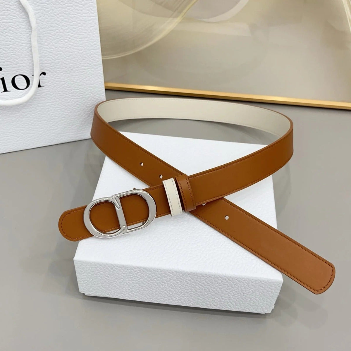 Dior 30mm Montaigne Reversible Belt Smooth Calfskin 208864