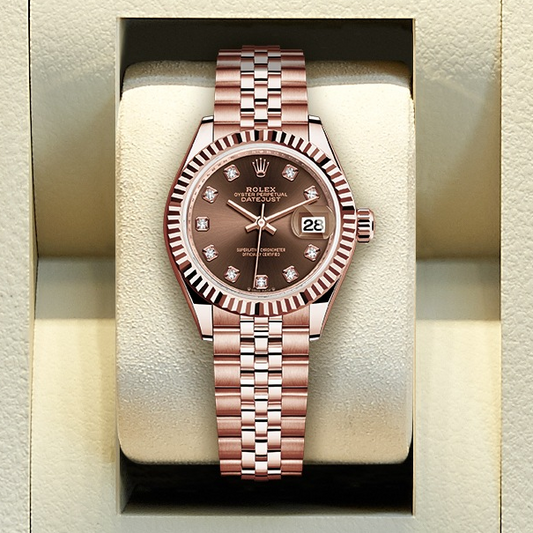 DATEJUST 28MM EVEROSE GOLD STEEL CHOCOLATE DIAL 279175