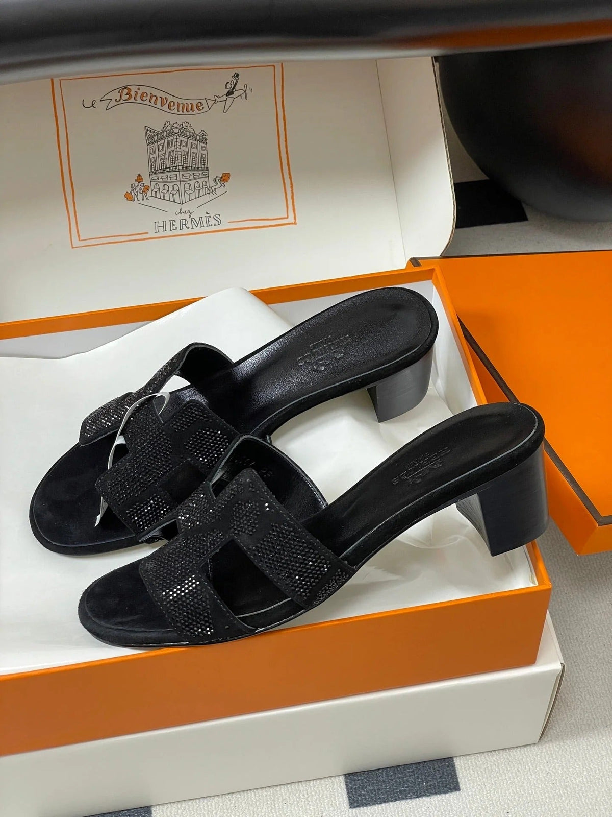 HM 25S ORAN HIGH‑HEEL SANDAL 50 MM IN BLACK LAMBSKIN WITH STONE DETAILS